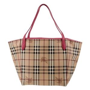 Burberry Haymarket Tote w/ Red Leather Straps